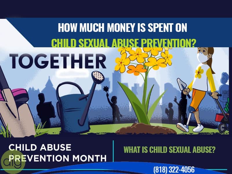 A graphic about child sexual abuse prevention, featuring a girl holding flowers, gardening tools, and text promoting Child Abuse Prevention Month with a helpline number.
