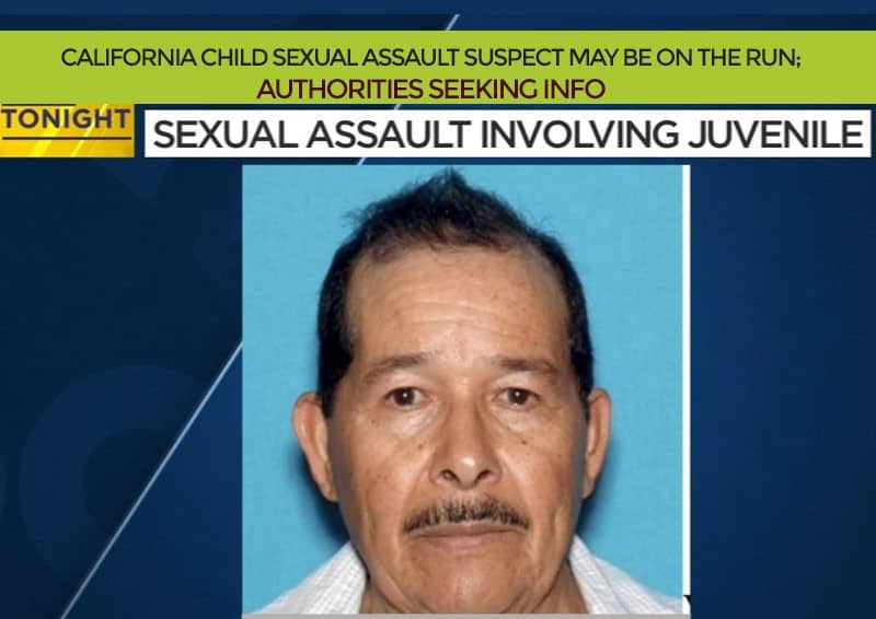 A headshot of an older man is shown with a headline about a child sexual assault suspect and authorities seeking information.